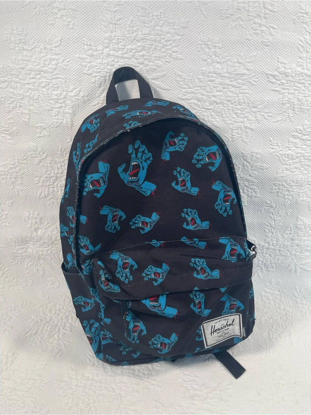 Herschel Supply Company Black Backpack with Blue Graphic Hands